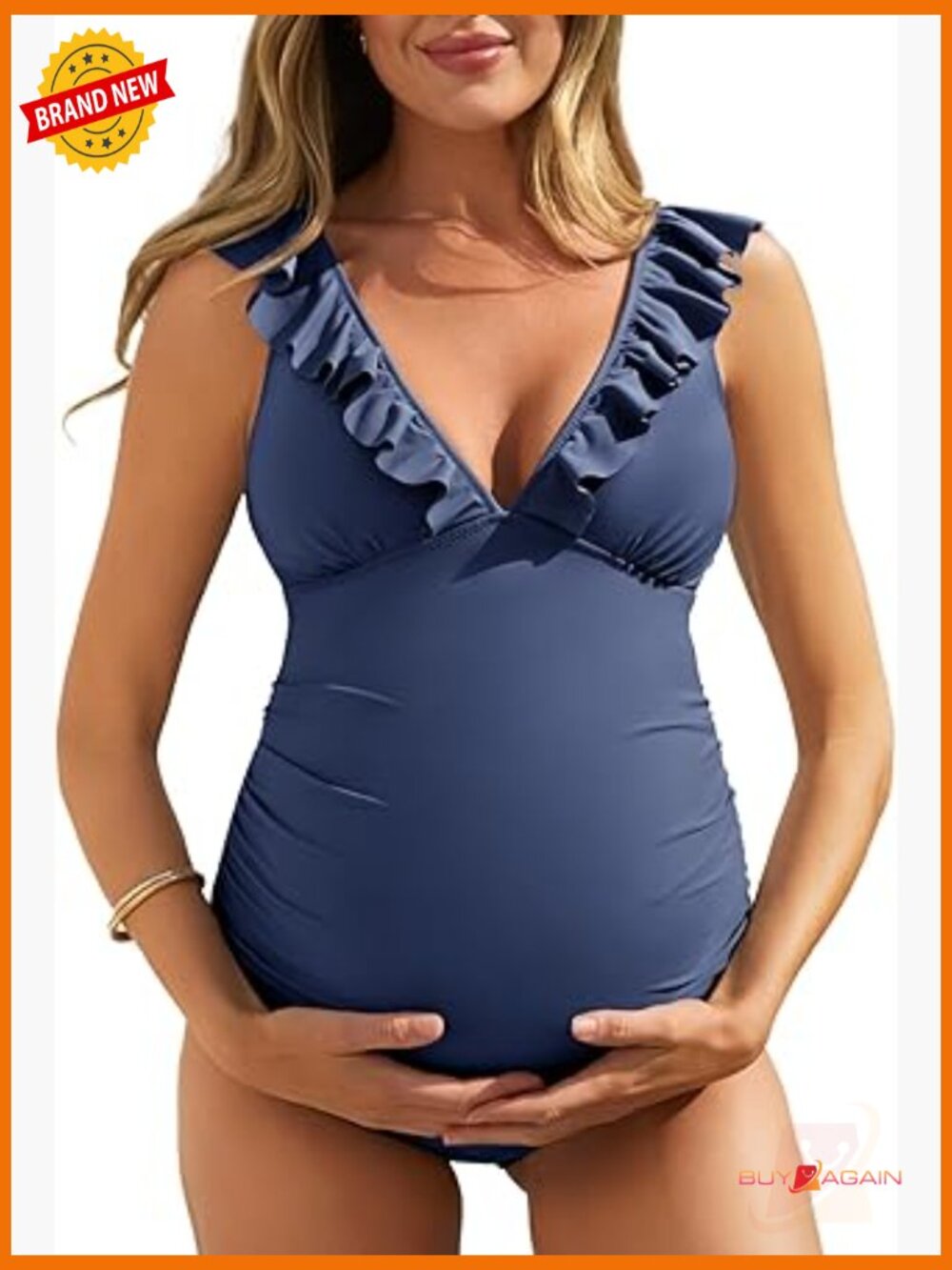 Ruffle Maternity One Piece Swimsuit V-Neck Lace Up Push Up Monokini